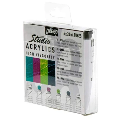 Afbeelding van Pébéo Studio Acrylverfset, 6 tubes Dyna acrylverf, dynamische iriserende kleuren die in het licht veranderen, dynamie effect, fijne acrylverf voor acrylschilderen, van 20 ml