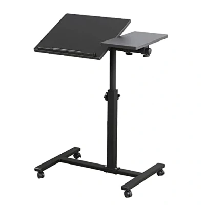 Afbeelding van Drumm bedtafel voor laptop, met wieltjes, in hoogte verstelbaar, afsluitbare wielen, staand bureau, mobiele computertafel, opvouwbaar, 60 x 34,5 58/90 cm