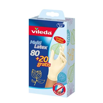 Afbeelding van Vileda Wegwerp multi latex handschoenen, klein/medium, verpakking van 100 stuks