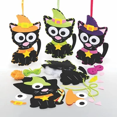 Afbeelding van Baker Ross FE685 Heks kat decoratie Naai set Pakket van 3, voor Kinderen, Creatieve Activiteiten Ideaal Knutselproject en Halloween