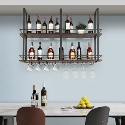 Afbeelding van Wijnrek Hubro zwart en walnootkleurig 120x30x85 cm [en.casa]