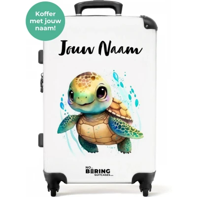 Afbeelding van NoBoringSuitcases.com® Kinderkoffer trolley schildpad Reiskoffer voor kinderen Dieren kindertrolley groot lichtgewicht Kinder koffer met wielen 20 kg bagage