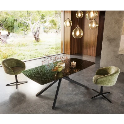 Afbeelding van DELIFE Eetkamertafel Edge Boot 200x100 Glas smelten rokerig zwart 3D Relief kruisframe rechthoek