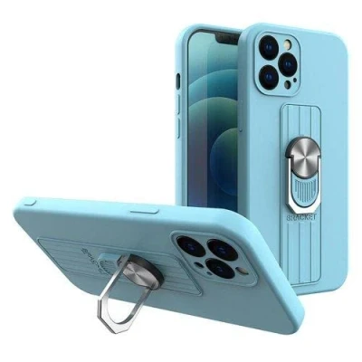 Afbeelding van Ring Case siliconen hoesje met vingerhouder en standaard voor iPhone 11 Pro Max lichtblauw