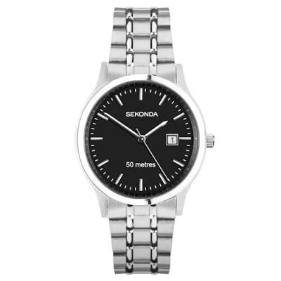 Afbeelding van Sekonda Mens 41mm Klassiek Rond Roestvrij staal Quartz Horloge met Datum 50m Waterbestendig, Zwart,
