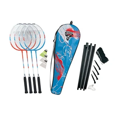Afbeelding van Talbot Torro Premium badmintonset 4 fighter, hoogwaardige complete set met aluminium rackets, licht en handig, 3 shuttles, netset, in waardevolle tas, 449416