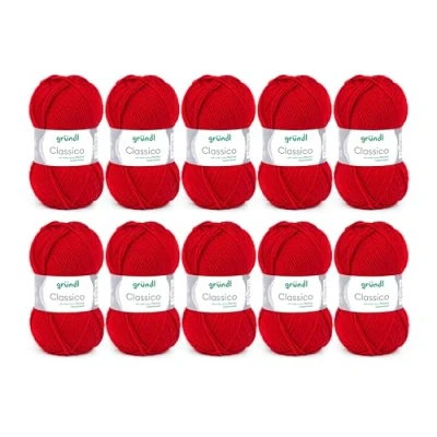 Afbeelding van Gründl Classico wol (Oeko Tex® gecertificeerd breigaren van 50% scheerwol (merino) &amp; polyacryl, 50 g/120 m, naalddikte: 3,5 4,5, 10 bollen à g), rood