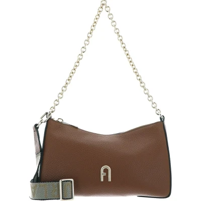 Afbeelding van FURLA Leren Schoudertas Primula Mini Crossbody Double Strap Cognac + Metal Taupe Bruine