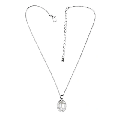 Afbeelding van Behave Ketting met ovaalvormige hanger parelmoer en steentjes