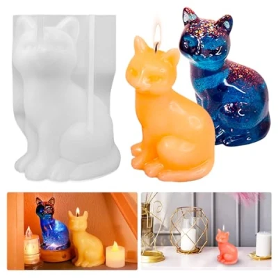 Afbeelding van Kaarsen siliconen mal gietvorm kat vorm kaars dieren om te gieten 3D kittens zeep epoxyhars hars gips