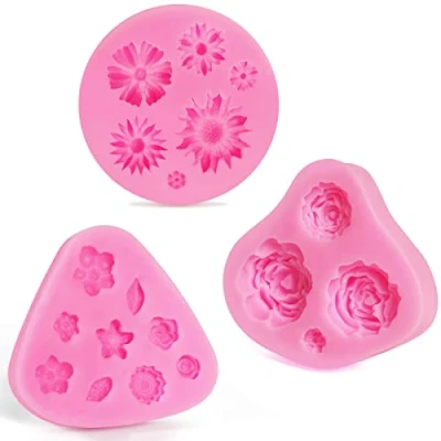 Afbeelding van Mciskin Bloemenvormen voor fondant, cakevormen mini bloemen, siliconen vormen, rozen, madeliefjes, jelly, suiker, snoep, chocolade, taartdecoratie (3 stuks)