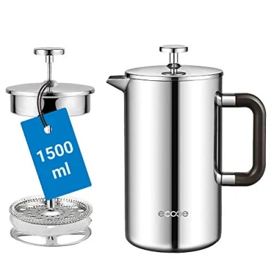 Afbeelding van ecooe Dubbelwandig koffiezetapparaat van 18/10 roestvrij staal, 1,5 liter, met 3 filters