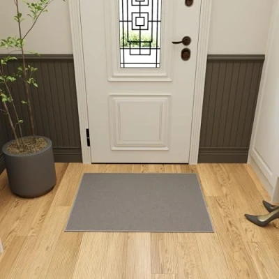 Afbeelding van Ottomanson Ottohome Collection anti slip rubberen achterkant solide ontwerp gebied tapijt/mat, 67cm x 90cm, grijs