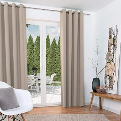 Afbeelding van Beautissu Blackout Gordijnen Verduisterend Set van 2 Curtains met Ringen 140x245cm Verduisterende Amelie Nora BO Zand