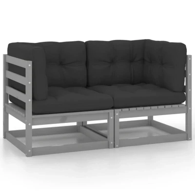 Afbeelding van 2 Delige Loungeset Met Kussens Massief Grenenhout Grijs 1 / Tweezitsbank
