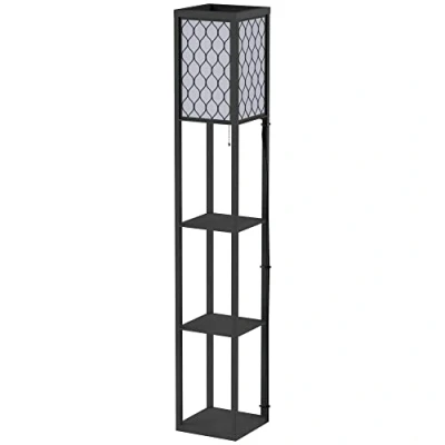 Afbeelding van HOMCOM staande lamp vloerlamp met planken binnenverlichting E27 tot 40 W voor woon /slaapkamer hout zwart 26 x 160 cm