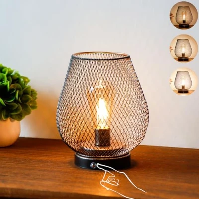 Afbeelding van JHY DESIGN Touch Nacht Tafel Lamp Metaal Kooi LED Lantaarn Batterij met Gloeilampen Snoerloze Accent voor Bruiloften Feesten Terrassen Evenementen Binnen en Buiten (Bronze Ei)