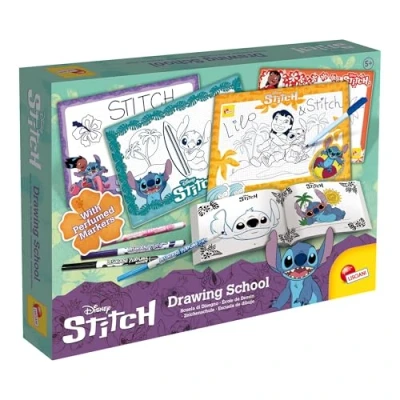 Afbeelding van Lisciani DISNEY STITCH Tekenschool Creatieve teken en kleurset voor kinderen vanaf 5 jaar 4 uitwisbare bladen, viltstiften &amp;oefenboek Leren schrijven tekenen