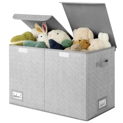 Afbeelding van GRANNY SAYS Speelgoedorganizer, 1 Pak Stoffen Speelgoedkist met Deksel, Kinderspeelgoedkist opbergdoos kinderen voor kinderkamer Speelkamer en Organiseren, Toy Storage Box Grijs