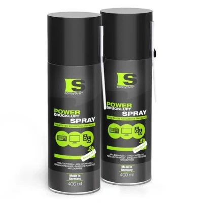 Afbeelding van Spraytive 2 x 400 ml Power persluchtspray/persluchtreiniger met 100 mm sproeiverlenging, persluchtbus (Air Duster), voor het reinigen van toetsenbord, pc, Playstation, Xbox