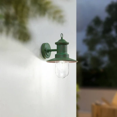 Afbeelding van Lindby buitenwandlamp Eloretta, 22 cm, groen, glas, staal