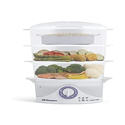 Afbeelding van Orbegozo CO 4015 Elektrische stoomkookpan, BPA vrij, drie stapelbare containers inclusief een speciaal voor rijst, timer tot 60 minuten met automatische uitschakeling, 800 W vermogen