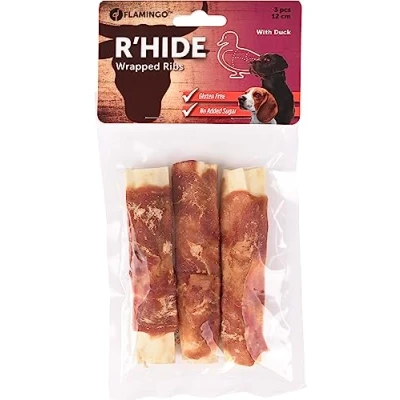 Afbeelding van Hondensnack R&#039;Hide Duck Wrapped Ribs 12 cm 3 stuks