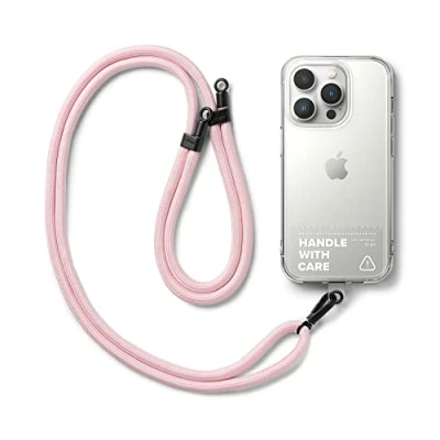 Afbeelding van Ringke Holder Link Strap met Klaar TPU Tag, Verstelbare Crossbody Polyester Touw Lanyard Compatibel Universele Smartphone Hoes Pink