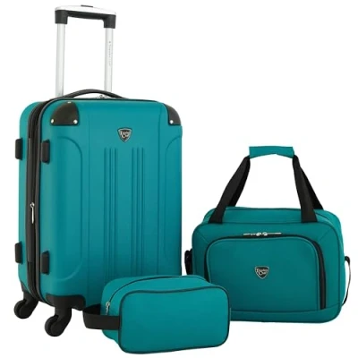 Afbeelding van Travelers Club Sky+ Bagageset, Turkoois, 3 Piece Set, Chicago Hardside Uitbreidbare Spinner Bagage