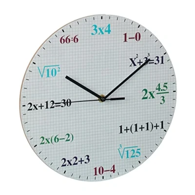 Afbeelding van Relaxdays wiskunde klok, Ø 30 cm, kinderklok met rekensommen, ronde wandklok kinderkamer, meisjes &amp; jongens, kleurrijk