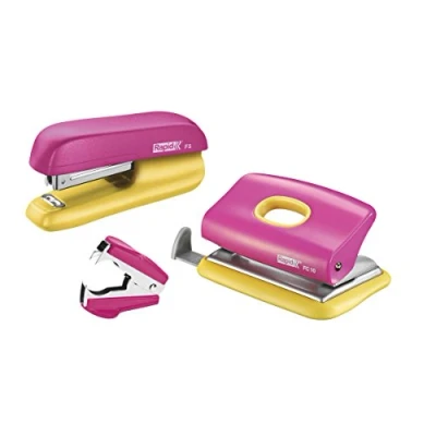 Afbeelding van Rapid Mini Nietmachine F5 en Perforator Set Rose/Geel