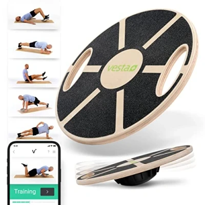 Afbeelding van Vesta + Balance board Hout+ Fitness App, de balansbord Testwinnaar voor Plus in uw workout, erwachsene als gleichgewichtstrainer, wackelbrett en evenwichtsbord ballance