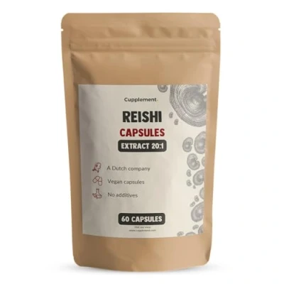 Afbeelding van Cupplement Reishi Extract Capsules 60 Stuks 20:1 Biologisch 400 MG Per Capsule Geen Poeder Supplement Superfood Mushroom Paddenstoel