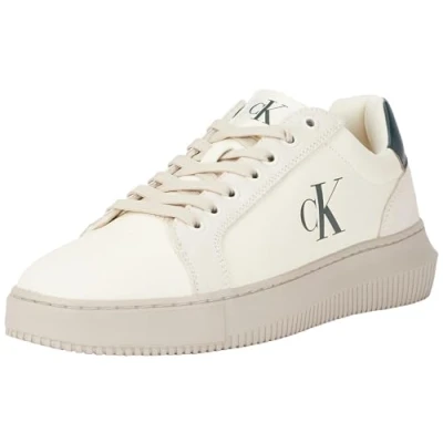 Afbeelding van Calvin Klein Jeans Heren Chunky Cupsole Authentieke YM0YM01123 Sneakers, Beige (Romig Wit/Eggshell/Groen), 11 UK, Romige Witte Eierschaal Groen, 43.5 EU