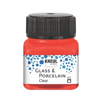 Afbeelding van KREUL 16205 glas &amp; Porselein Helder kersenrood, in potje van 20 ml, transparante en porseleinverf op waterbasis, sneldrogend, glashelder