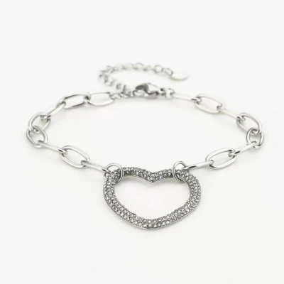 Afbeelding van Bijoutheek Armband (sieraad) Schakel Hart Zirkonia Goud