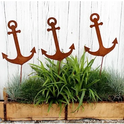 Afbeelding van LB H&amp;F Set van 3 Ankers tuinstekers Lilienburg Maritiem Deco roeststekers roest metaal weerbestendig (ankerset)