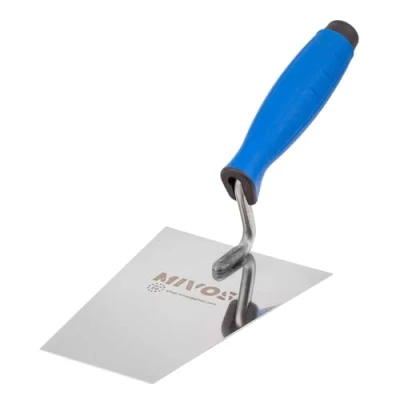 Afbeelding van Mivos Roestvrij stalen trapeziumtroffel 160 x 75 mm roestvrije metseltroffel met rubberen grip stucateur troffel voor metselwerk Made in EU