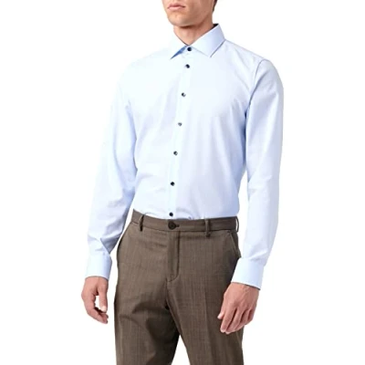 Afbeelding van Seidensticker slim fit overhemd lichtblauw (gestipt contrast) Strijkvrij Boordmaat: 43
