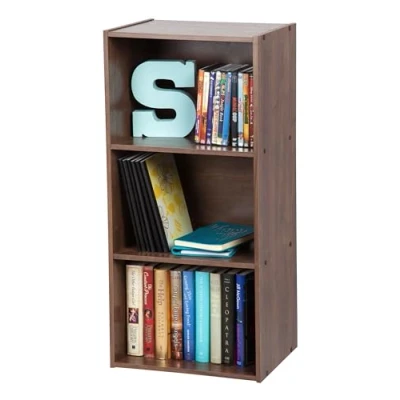 Afbeelding van Iris Ohyama, Kledingkast met 3 planken / Houten bak Boekenkast Bijzetkast, Modulair, Design, Kantoor, Woonkamer Basic Storage Shelf CX Bruin