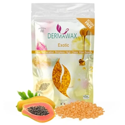 Afbeelding van Dermawax Exotic Hypoallergene waxparels voor ontharing, wenkbrauwen, gezicht, intieme bikinizone, oksels, damesbaard, ontharing zonder vliesstrips, geschikt alle huidtypes, veganistische was