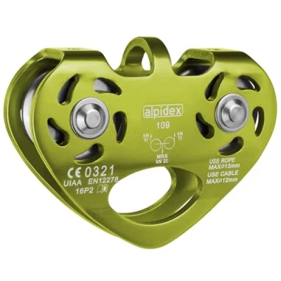 Afbeelding van ALPIDEX Tandem Katrol Touwkatrol 20 kN Standaard EN12278 Kogellager Dubbele Katrollen Staalkabels tot 12 mm Ø Textieltouwen 13 Pulley, Kleur:limoen