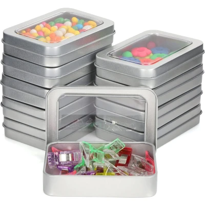 Afbeelding van Kurtzy Zilveren Metalen Opbergdoos met Deksel (20 Stuks) 9 x 6,3 1,8 cm Kleine en Draagbare Lege Bakjes Zonder Scharnieren Mini Rechthoekige Thuis Knutsel &amp; Survivalkit Doos