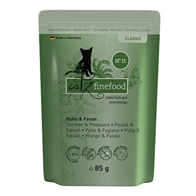 Afbeelding van catz finefood N 15 kip &amp; fazant fijnvoer kattenvoer nat, verfijnd met quinoa tuinkers, 16 x 85 g zak