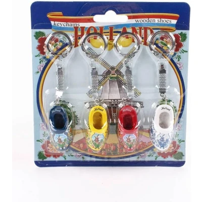 Afbeelding van Sleutelhanger Klomp Enkel In Blister Holland 4 Stuks Souvenir Gekleurd