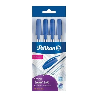Afbeelding van Pelikan Balpen Stick Super Soft 4 stuks, blauw, polybag