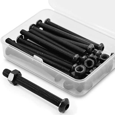 Afbeelding van (15 sets) M6 x 60 mm koepelschroeven met binnenzeskant en moeren, volledige schroefdraad van koolstofstaal 10,9 (zwart)