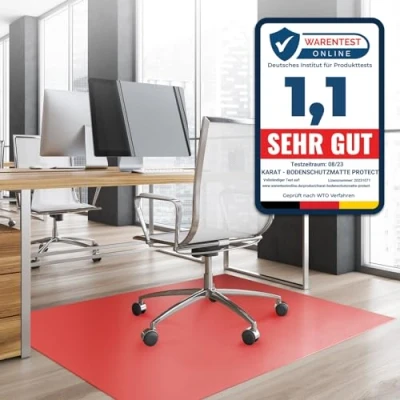 Afbeelding van KARAT Vloerbeschermingsmat voor harde vloeren Neo vloerbescherming beschermmat bureaustoel parket laminaat vloermat dikte: 1,5 mm (rood, 90 x 100 cm)