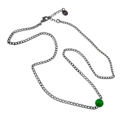 Afbeelding van Ketting Dames RVS Cubaanse Schakelketting met Groen Kattenoogsteen Verstelbaar 50cm tot 55cm