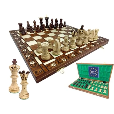 Afbeelding van Chessebook Schaakspel van hout Schaakbord 52 x cm Opvouwbaar Schaak Schaakset Schaakdoos Handgemaakt
